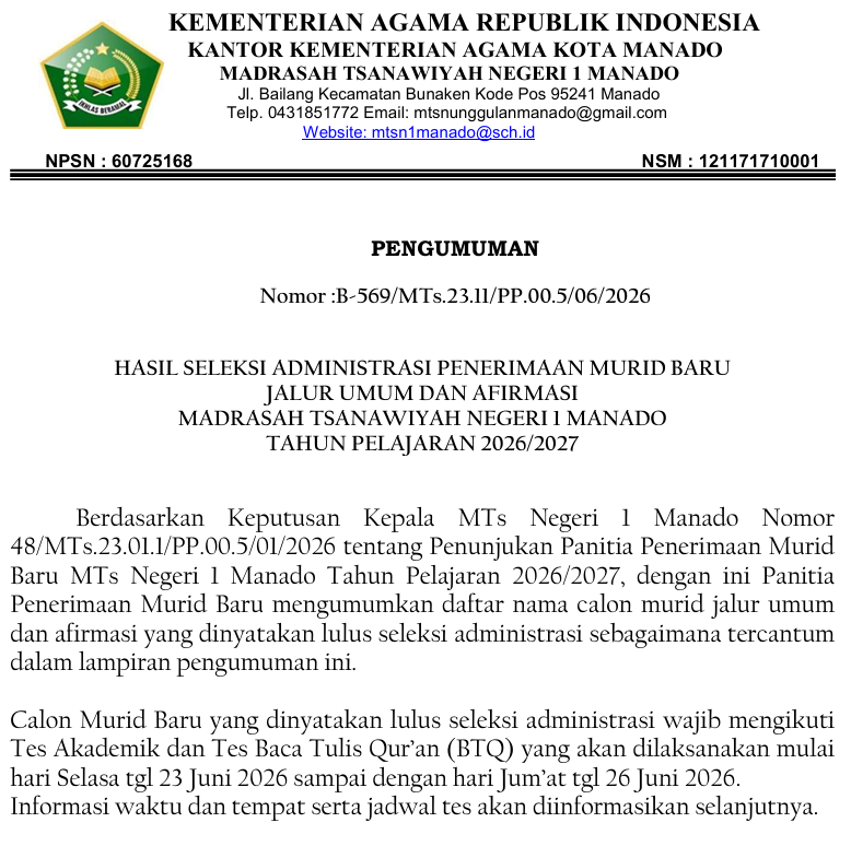 PENGUMUMAN LOLOS VERIFIKASI BERKAS PMBM 2026